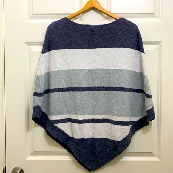 Barefoot Dreams Sweaters - Barefoot Dreams Navy and Gray Striped Poncho